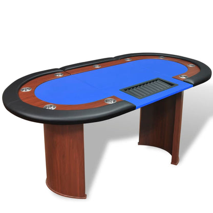 Pokerový Stůl Pro 10 Hráčů, Zóna Pro Dealera + Držák Na Žetony, Modrý