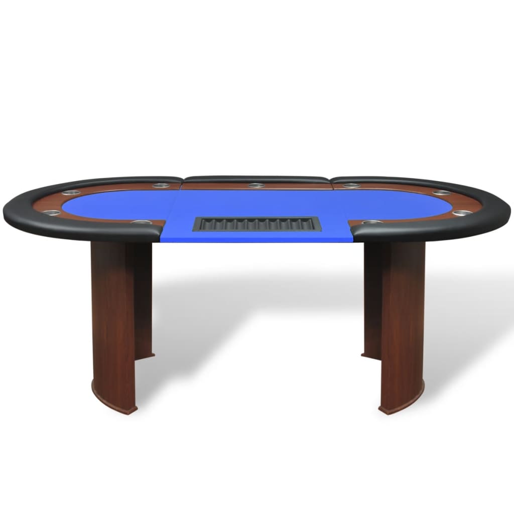 Pokerový Stůl Pro 10 Hráčů, Zóna Pro Dealera + Držák Na Žetony, Modrý
