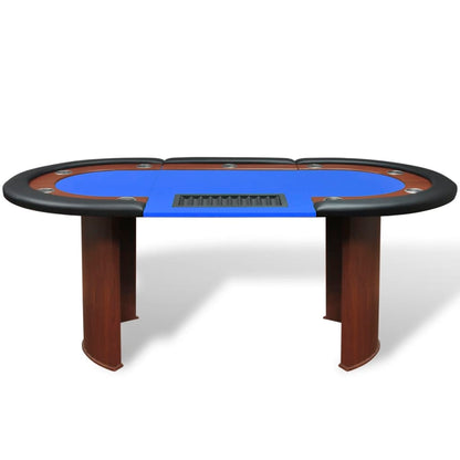 Pokerový Stůl Pro 10 Hráčů, Zóna Pro Dealera + Držák Na Žetony, Modrý