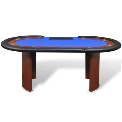 Pokerový Stůl Pro 10 Hráčů, Zóna Pro Dealera + Držák Na Žetony, Modrý