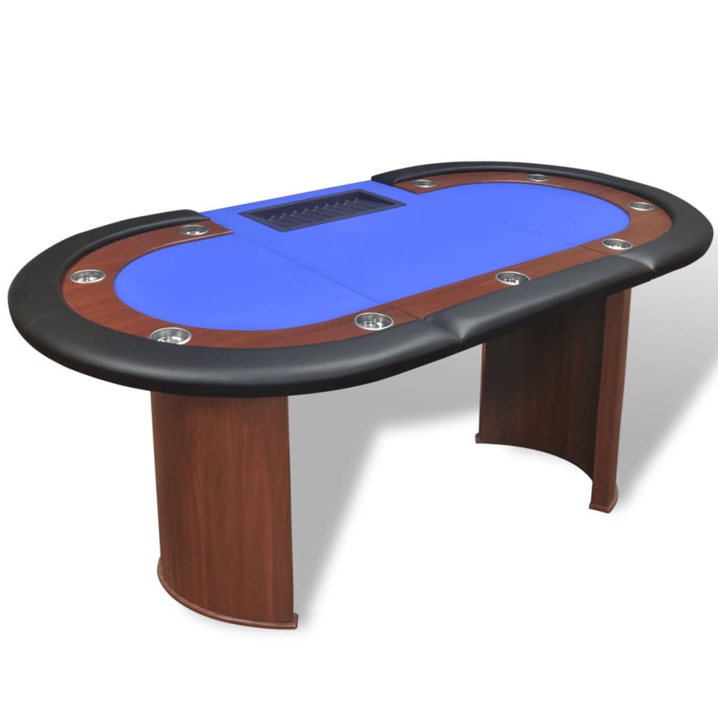 Pokerový Stůl Pro 10 Hráčů, Zóna Pro Dealera + Držák Na Žetony, Modrý