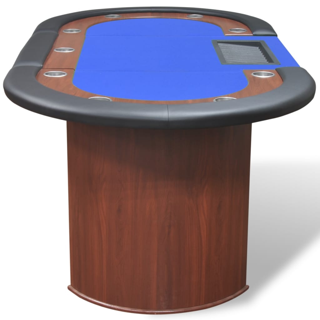 Pokerový Stůl Pro 10 Hráčů, Zóna Pro Dealera + Držák Na Žetony, Modrý