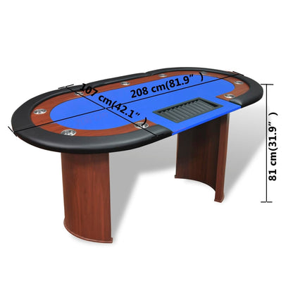 Pokerový Stůl Pro 10 Hráčů, Zóna Pro Dealera + Držák Na Žetony, Modrý