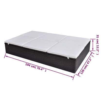 Dvojité Zahradní Lehátko S Poduškou Polyratan Hnědé