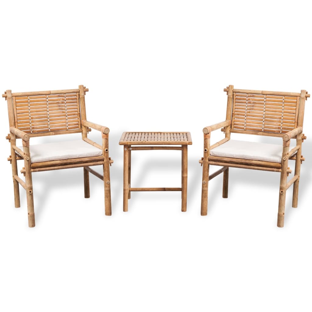 3Dílný Bistro Set S Poduškami Bambusový