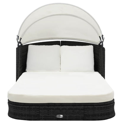 Zahradní Lehátko S Baldachýnem Polyratan Černé