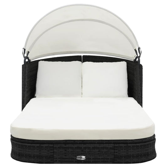 Zahradní Lehátko S Baldachýnem Polyratan Černé