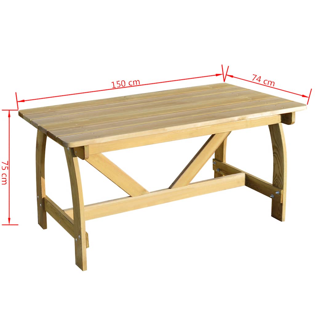 Zahradní Stůl 150 X 74 X 75 Cm Impregnované Borové Dřevo