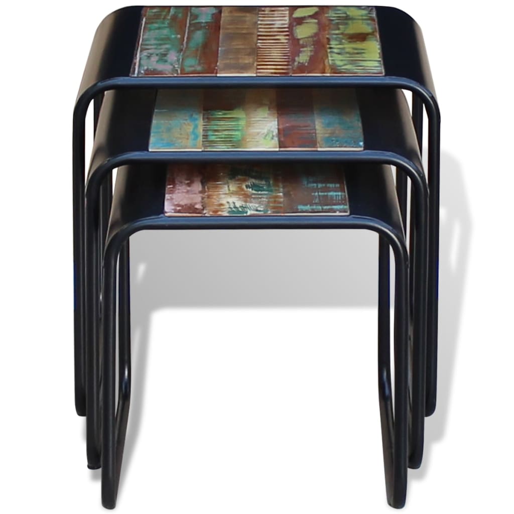 Tři Stohovatelné Stolky Masivní Recyklované Dřevo