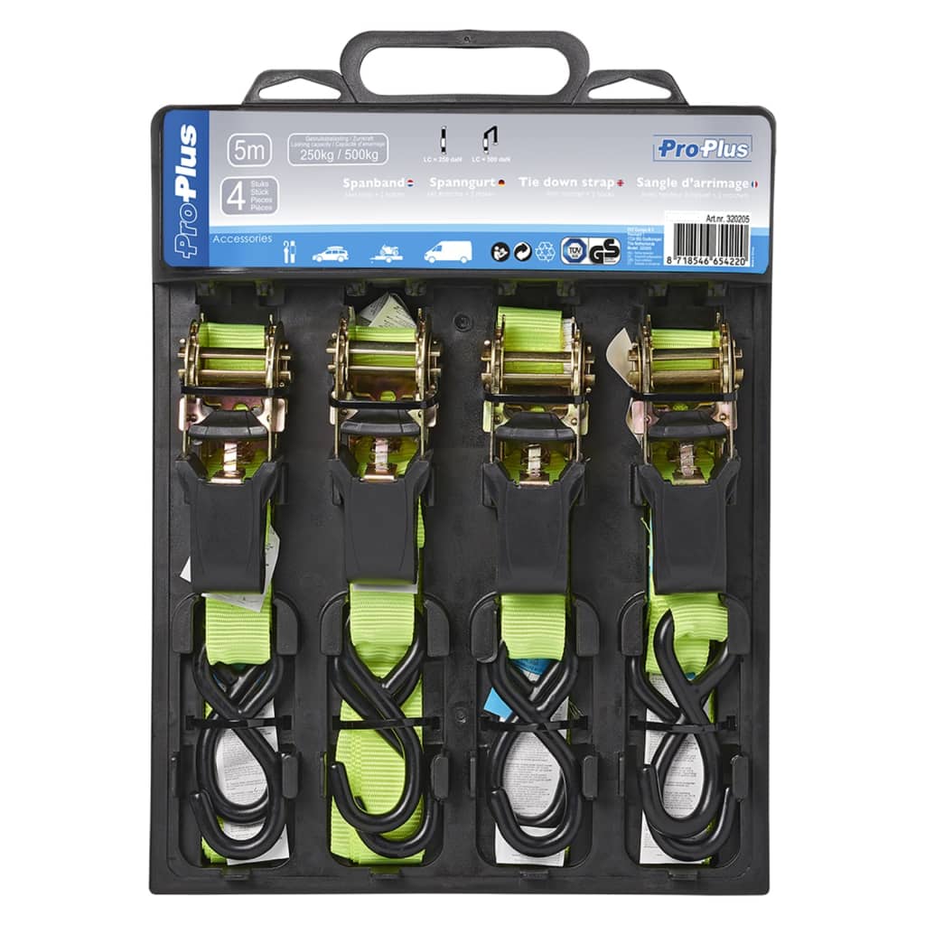 Proplus Upínací Popruhy S Ráčnou A 2 Háčky, Set 4 Ks 5 M 320205