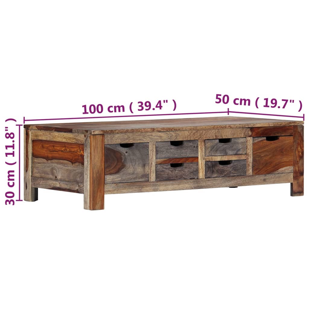 Konferenční Stolek Šedý 100 X 50 X 30 Cm Masivní Sheesham
