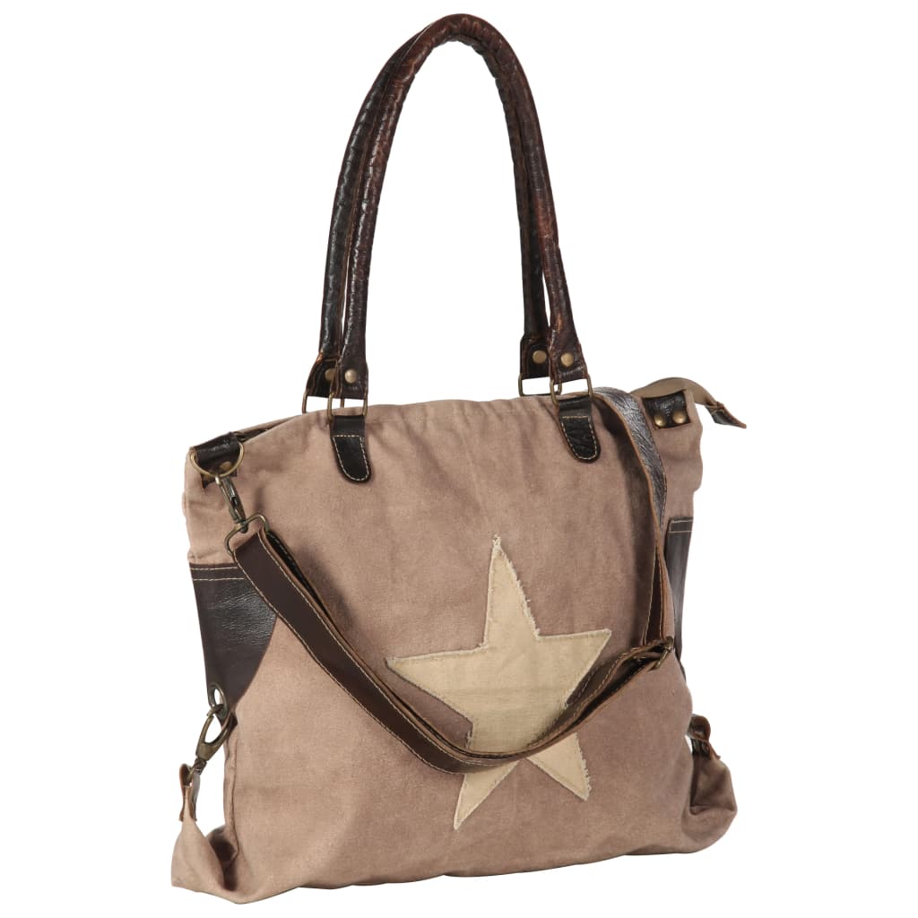 Shopper Kabelka Hnědá 41 X 63 Cm Plátno A Pravá Kůže