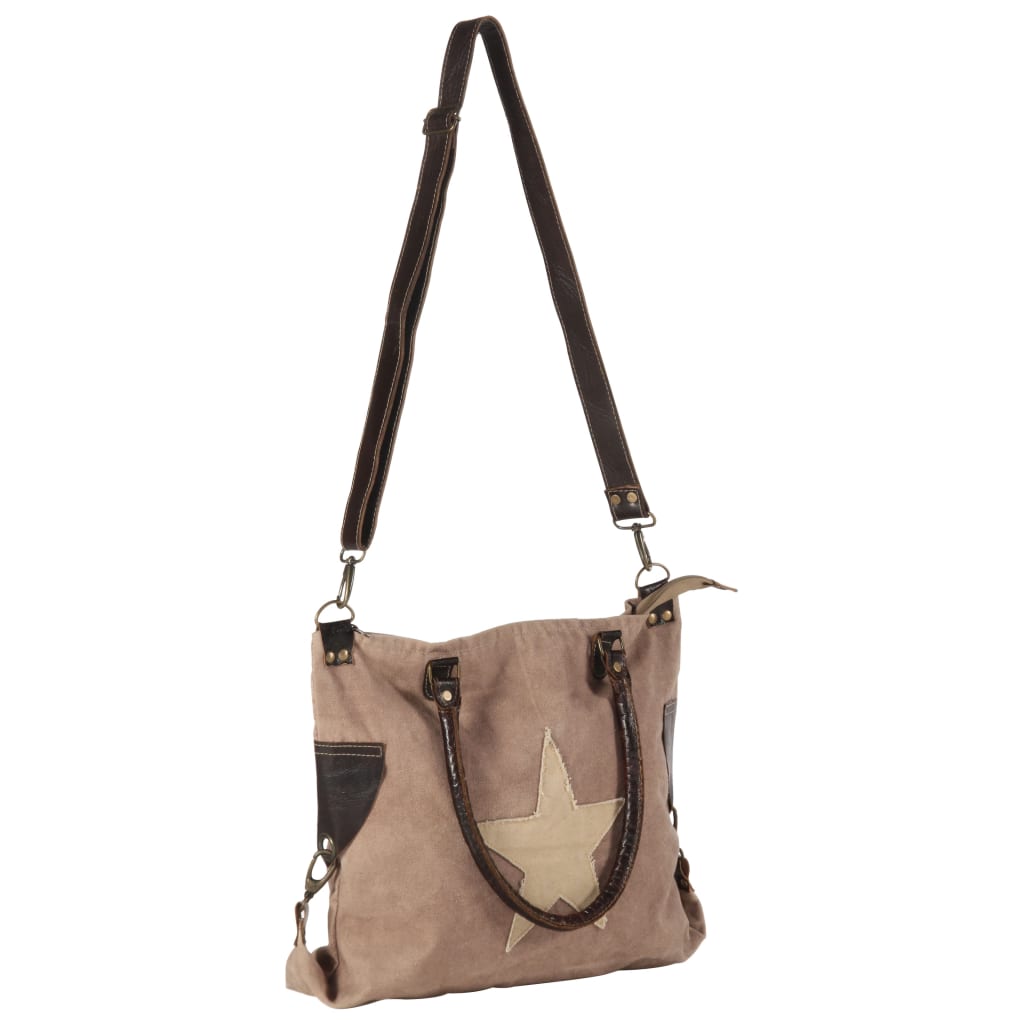 Shopper Kabelka Hnědá 41 X 63 Cm Plátno A Pravá Kůže
