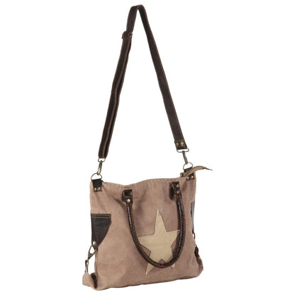 Shopper Kabelka Hnědá 41 X 63 Cm Plátno A Pravá Kůže