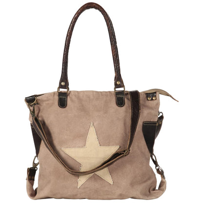 Shopper Kabelka Hnědá 41 X 63 Cm Plátno A Pravá Kůže