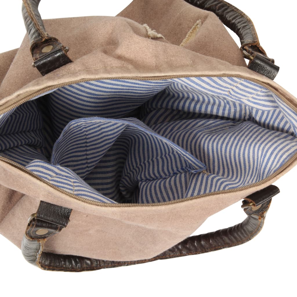 Shopper Kabelka Hnědá 41 X 63 Cm Plátno A Pravá Kůže