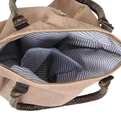 Shopper Kabelka Hnědá 41 X 63 Cm Plátno A Pravá Kůže