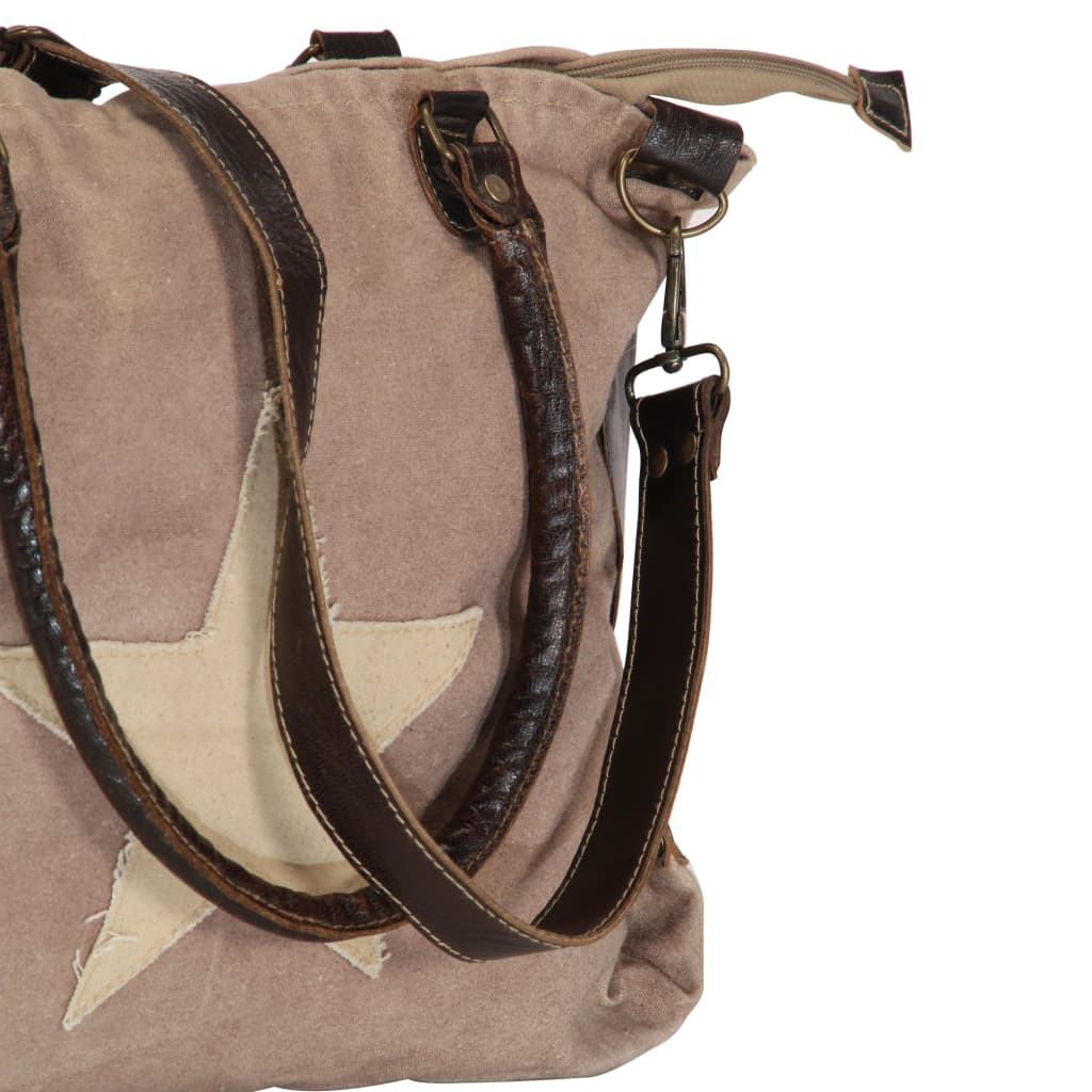 Shopper Kabelka Hnědá 41 X 63 Cm Plátno A Pravá Kůže
