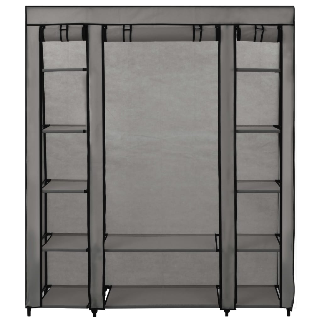 Šatní Skříň S Přihrádkami A Tyčemi Šedá 150X45X176 Cm Textil