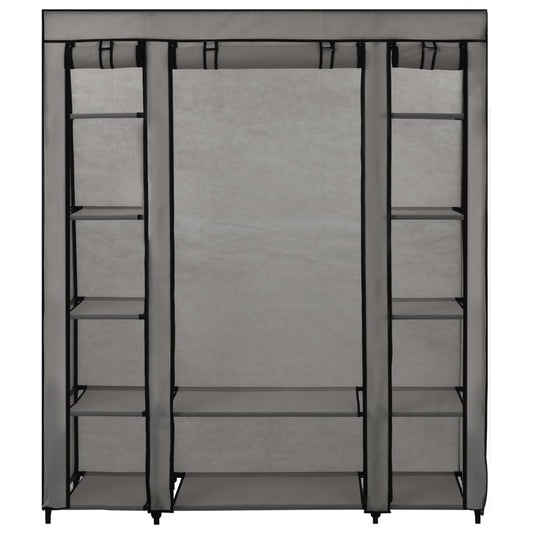 Šatní Skříň S Přihrádkami A Tyčemi Šedá 150X45X176 Cm Textil