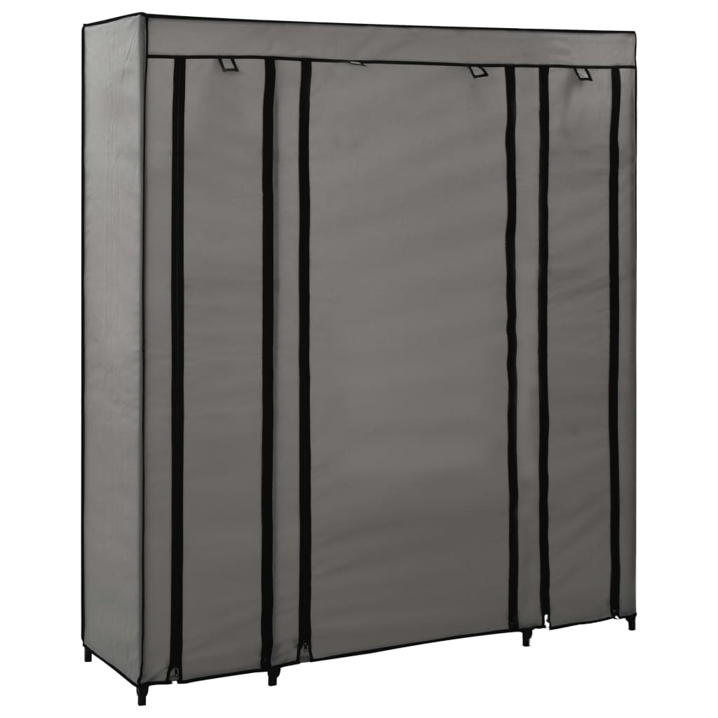 Šatní Skříň S Přihrádkami A Tyčemi Šedá 150X45X176 Cm Textil
