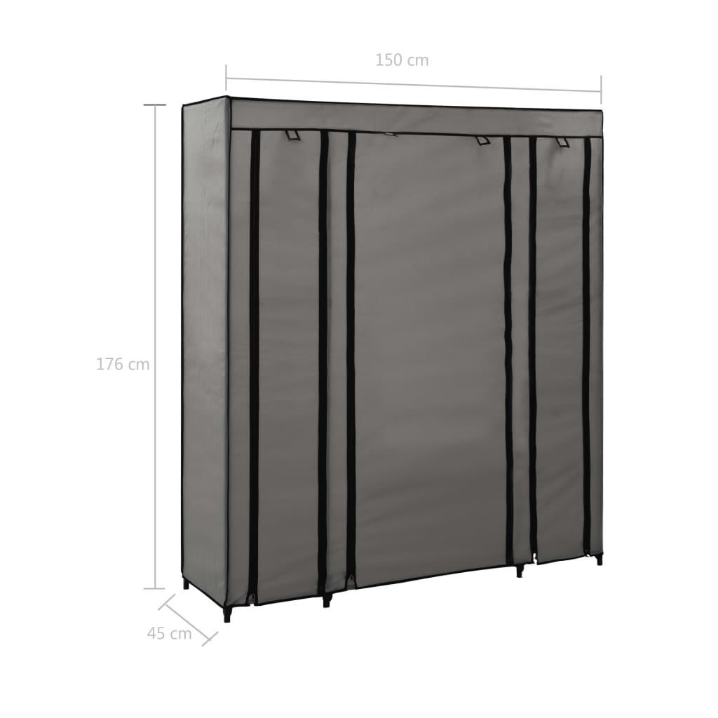 Šatní Skříň S Přihrádkami A Tyčemi Šedá 150X45X176 Cm Textil