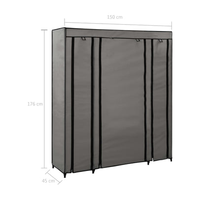 Šatní Skříň S Přihrádkami A Tyčemi Šedá 150X45X176 Cm Textil