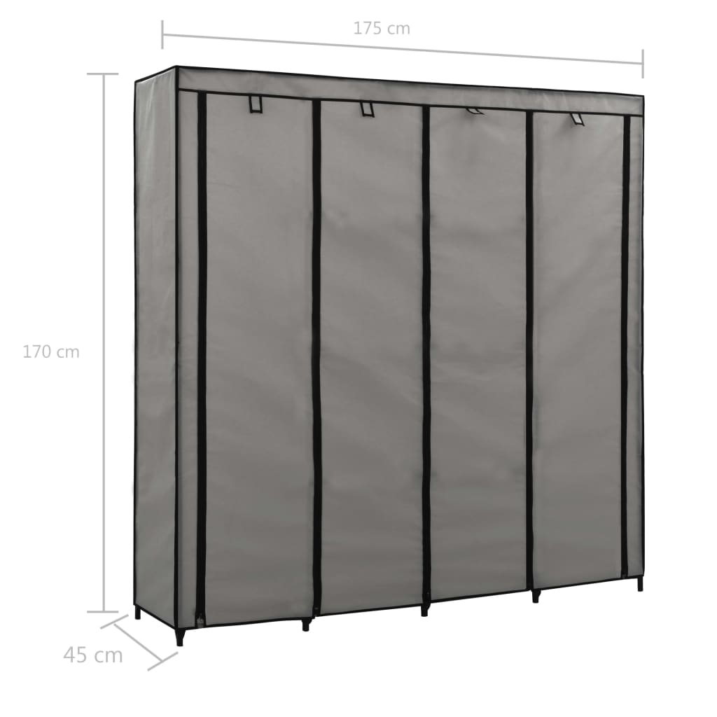Šatní Skříň Se 4 Přihrádkami Šedá 175 X 45 X 170 Cm