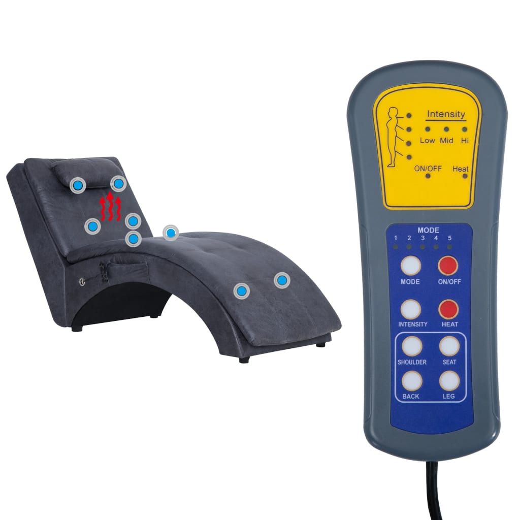 Masážní Lenoška S Polštářem Šedá Umělá Broušená Kůže