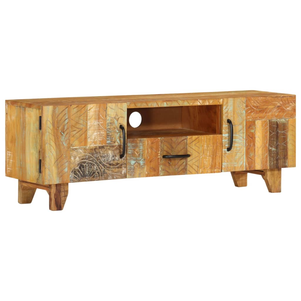 Ručně Vyřezávaná Tv Skříň 120X30X40Cm Masivní Recyklované Dřevo