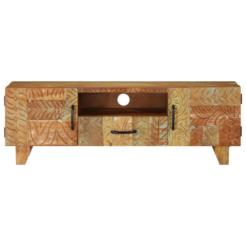 Ručně Vyřezávaná Tv Skříň 120X30X40Cm Masivní Recyklované Dřevo