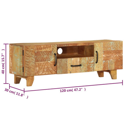 Ručně Vyřezávaná Tv Skříň 120X30X40Cm Masivní Recyklované Dřevo