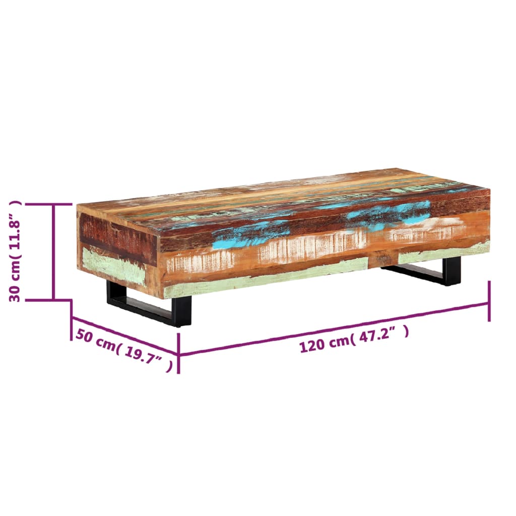 Konferenční Stolek 120X50X30Cm Masivní Recyklované Dřevo A Ocel