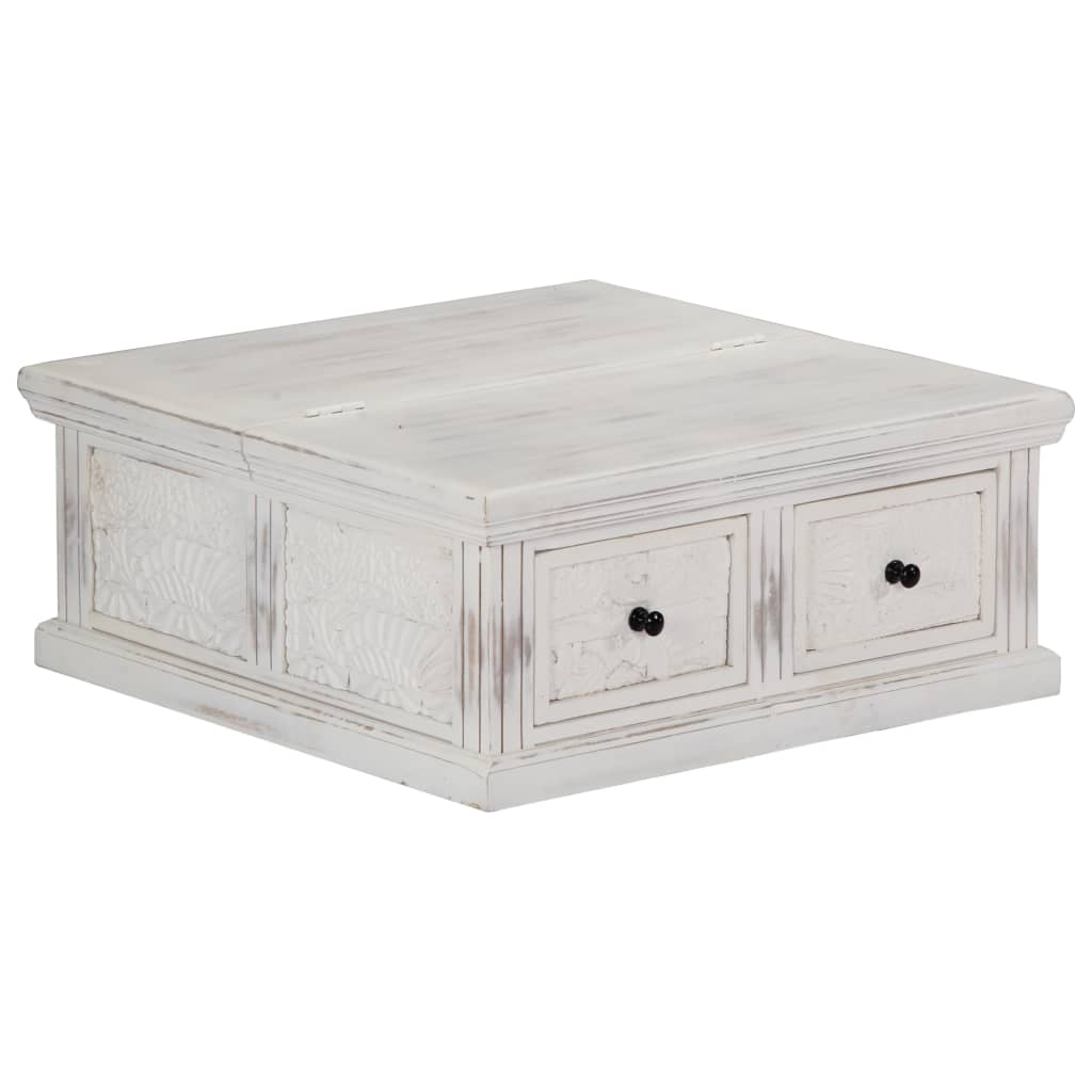 Konferenční Stolek Bílý 70X70X30 Cm Masivní Mangovníkové Dřevo