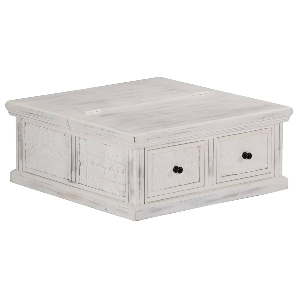 Konferenční Stolek Bílý 70X70X30 Cm Masivní Mangovníkové Dřevo