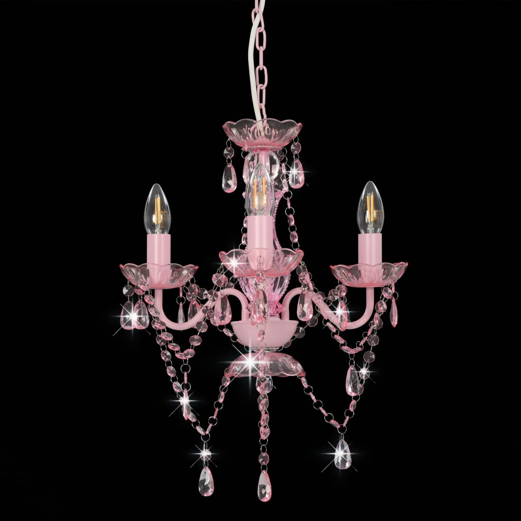 Lustr S Korálky Růžový Kulatý 3 X E14