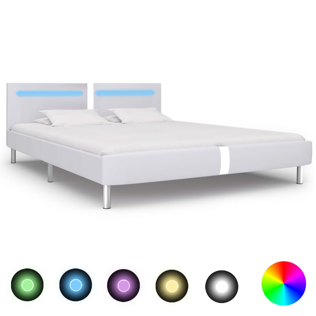 Rám Postele S Led Světlem Bílý Umělá Kůže 180 X 200 Cm
