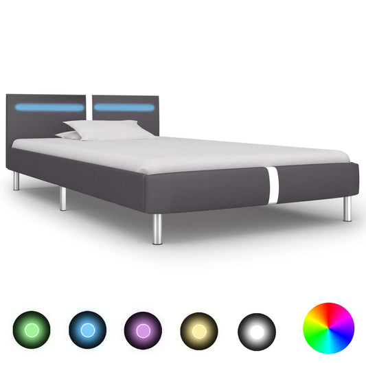 Rám postele s LED šedý umělá kůže 90 x 200 cm