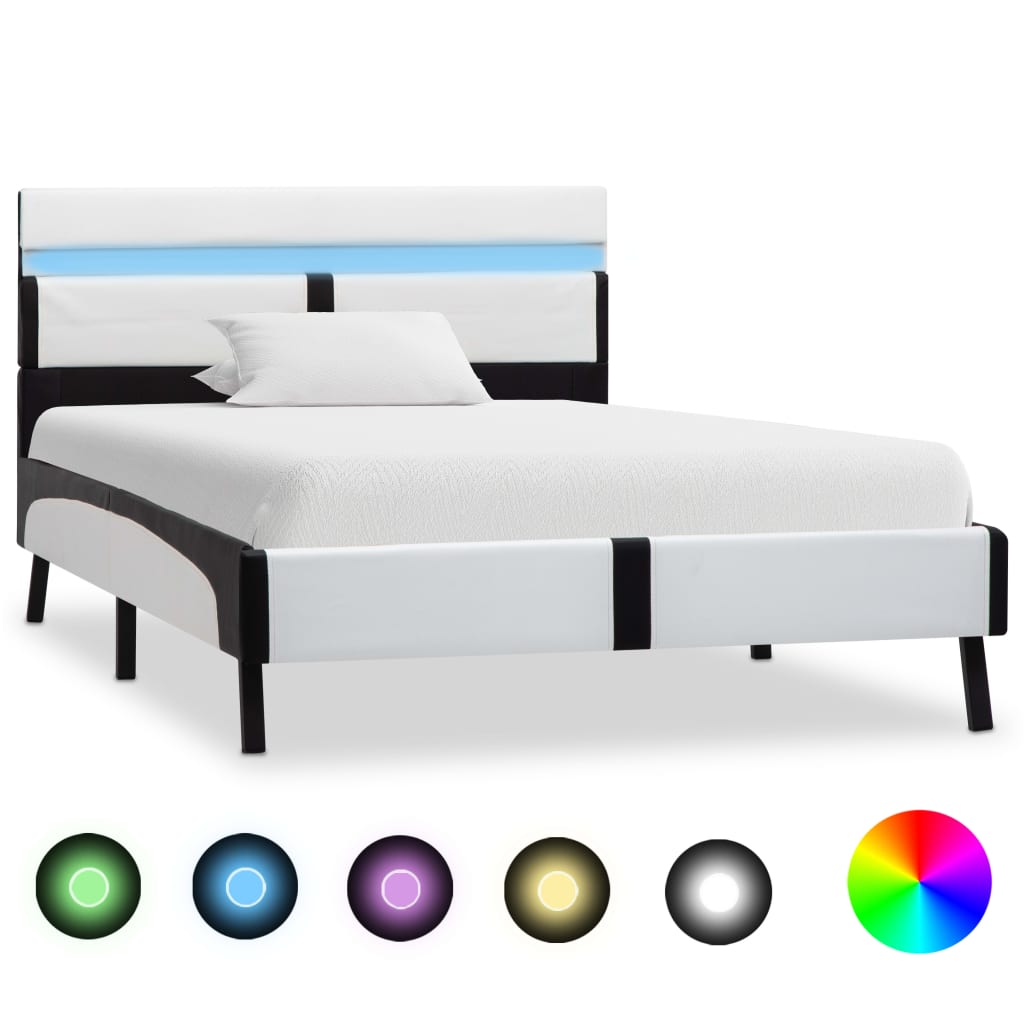 Rám Postele S Led Světlem Bílý A Černý Umělá Kůže 90 X 200 Cm
