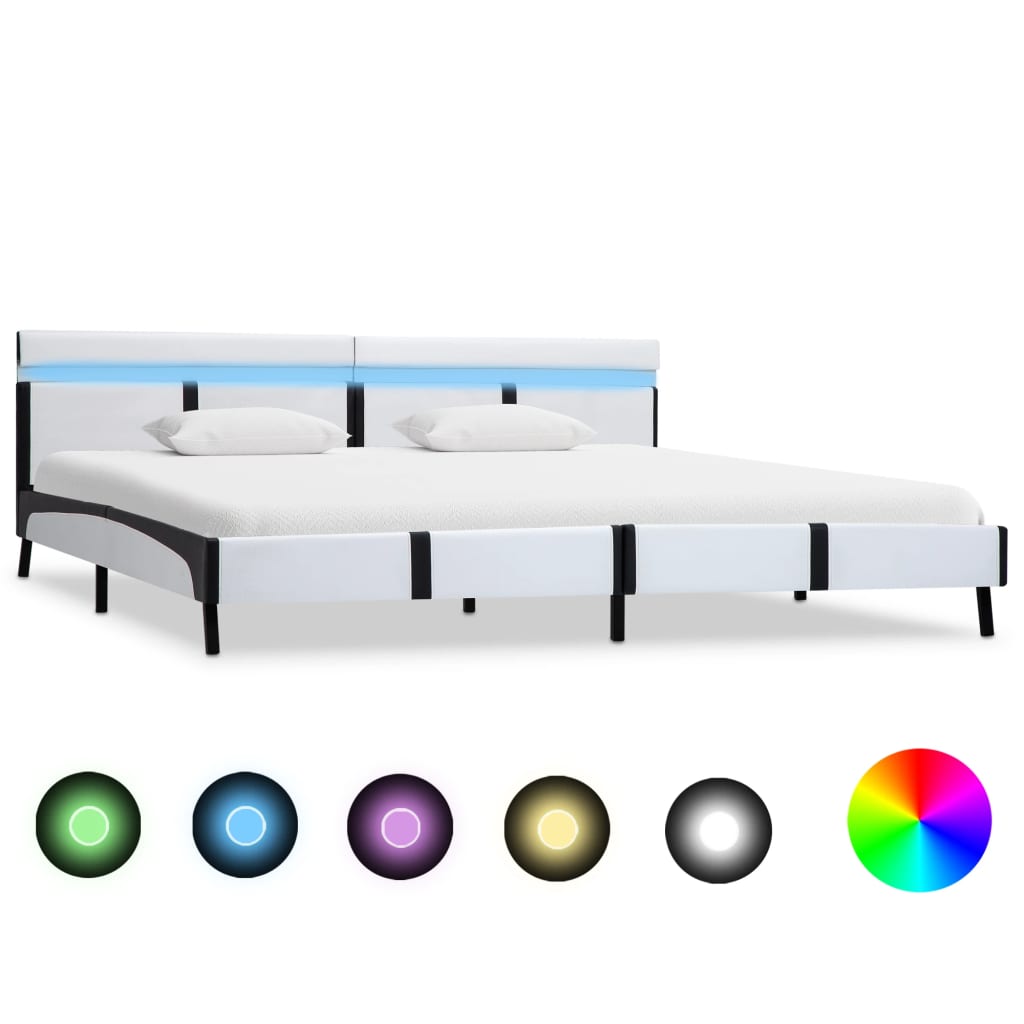 Rám Postele S Led Světlem Bílý Umělá Kůže 180 X 200 Cm