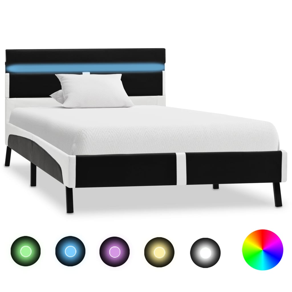 Rám Postele S Led Světlem Černý Umělá Kůže 90 X 200 Cm