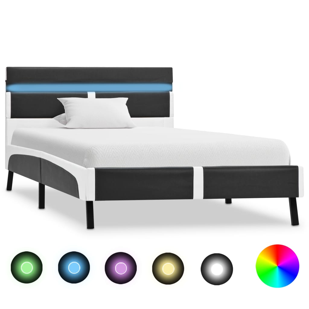 Rám Postele S Led Světlem Šedý Umělá Kůže 90 X 200 Cm
