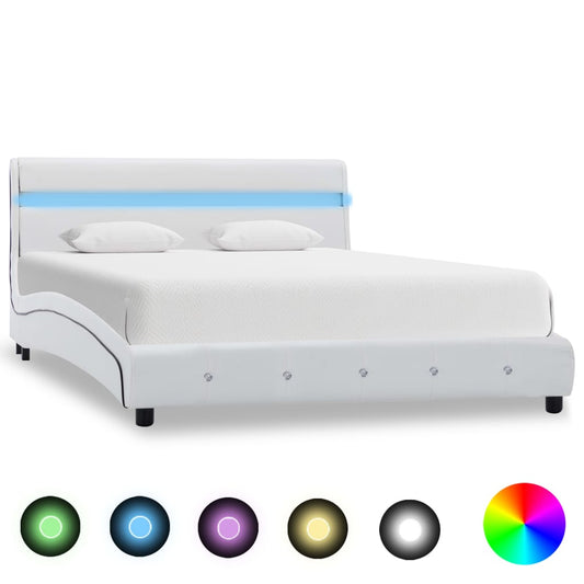 Rám postele s LED světlem bílý umělá kůže 160 x 200 cm