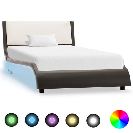 Rám postele s LED světlem šedý a bílý umělá kůže 90 x 200 cm