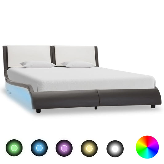 Rám postele s LED světlem šedý a bílý umělá kůže 140 x 200 cm