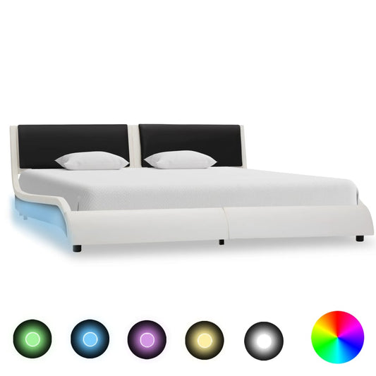 Rám postele s LED světlem bílý a černý umělá kůže 160 x 200 cm