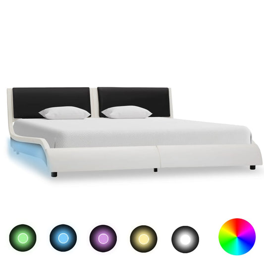 Rám postele s LED světlem bílý a černý umělá kůže 180 x 200 cm