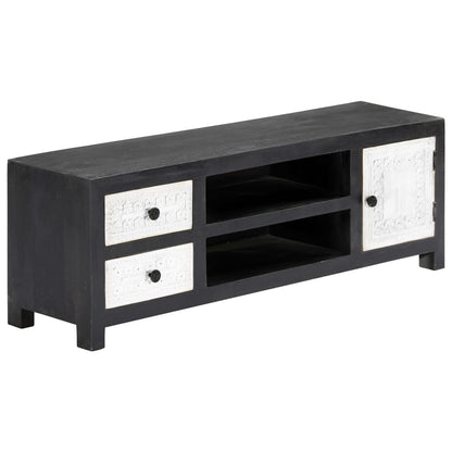 Ručně Vyřezávaný Tv Stolek Šedo-Bílý 120X30X40 Cm Masivní Mango