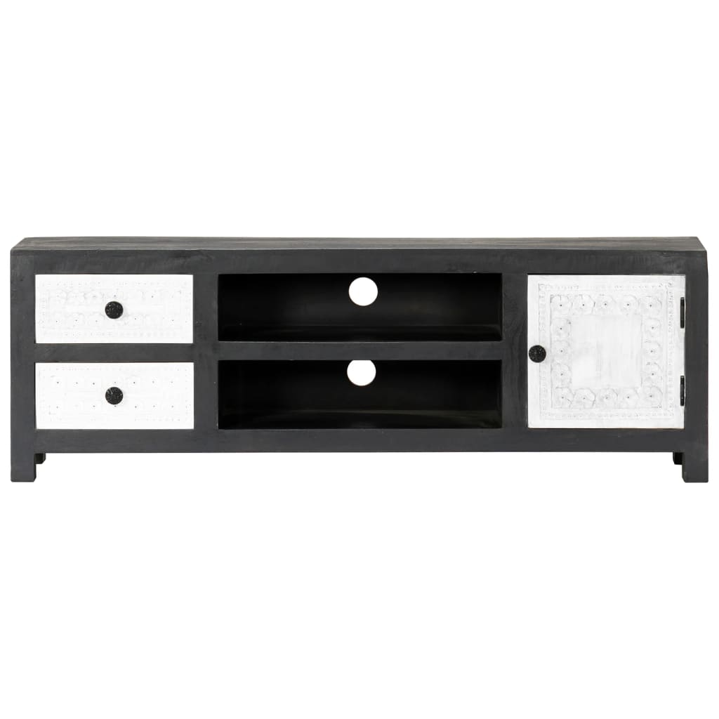 Ručně Vyřezávaný Tv Stolek Šedo-Bílý 120X30X40 Cm Masivní Mango