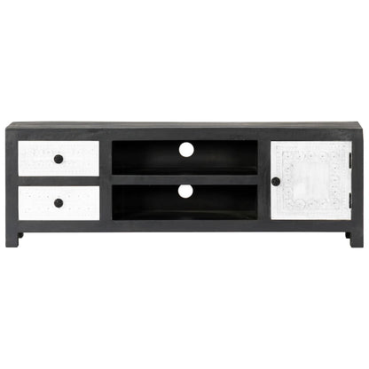 Ručně Vyřezávaný Tv Stolek Šedo-Bílý 120X30X40 Cm Masivní Mango